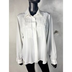 Vintage Claudia Richard White Blouse with Embellished Details Size 14